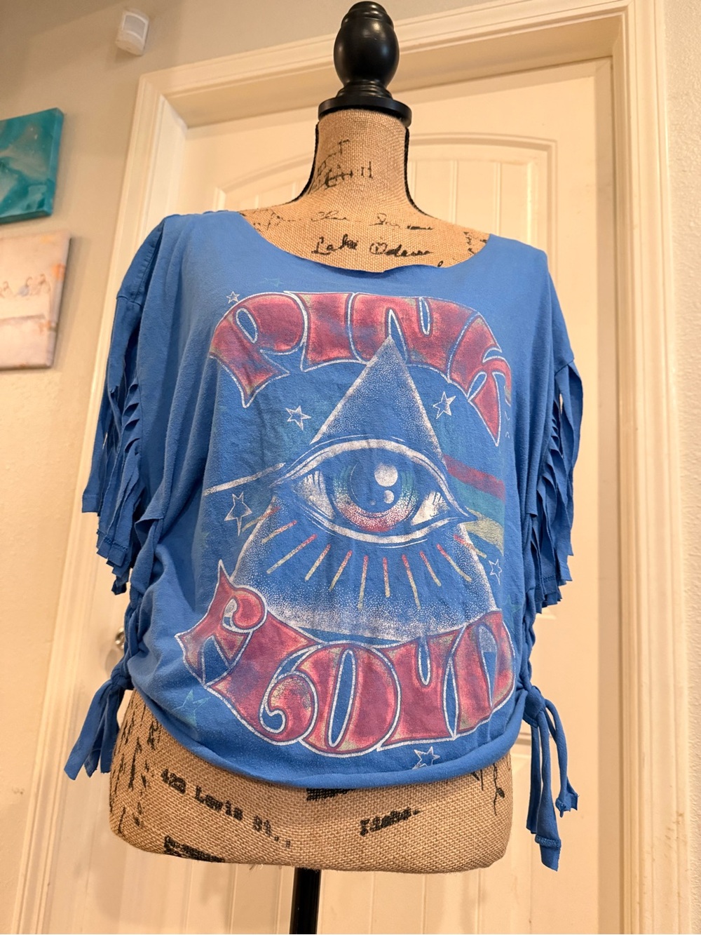 Pink Floyd Upcycled Fringe Tee – Size Large